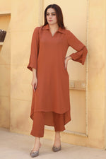 Terracotta asymmetrical hem shirt