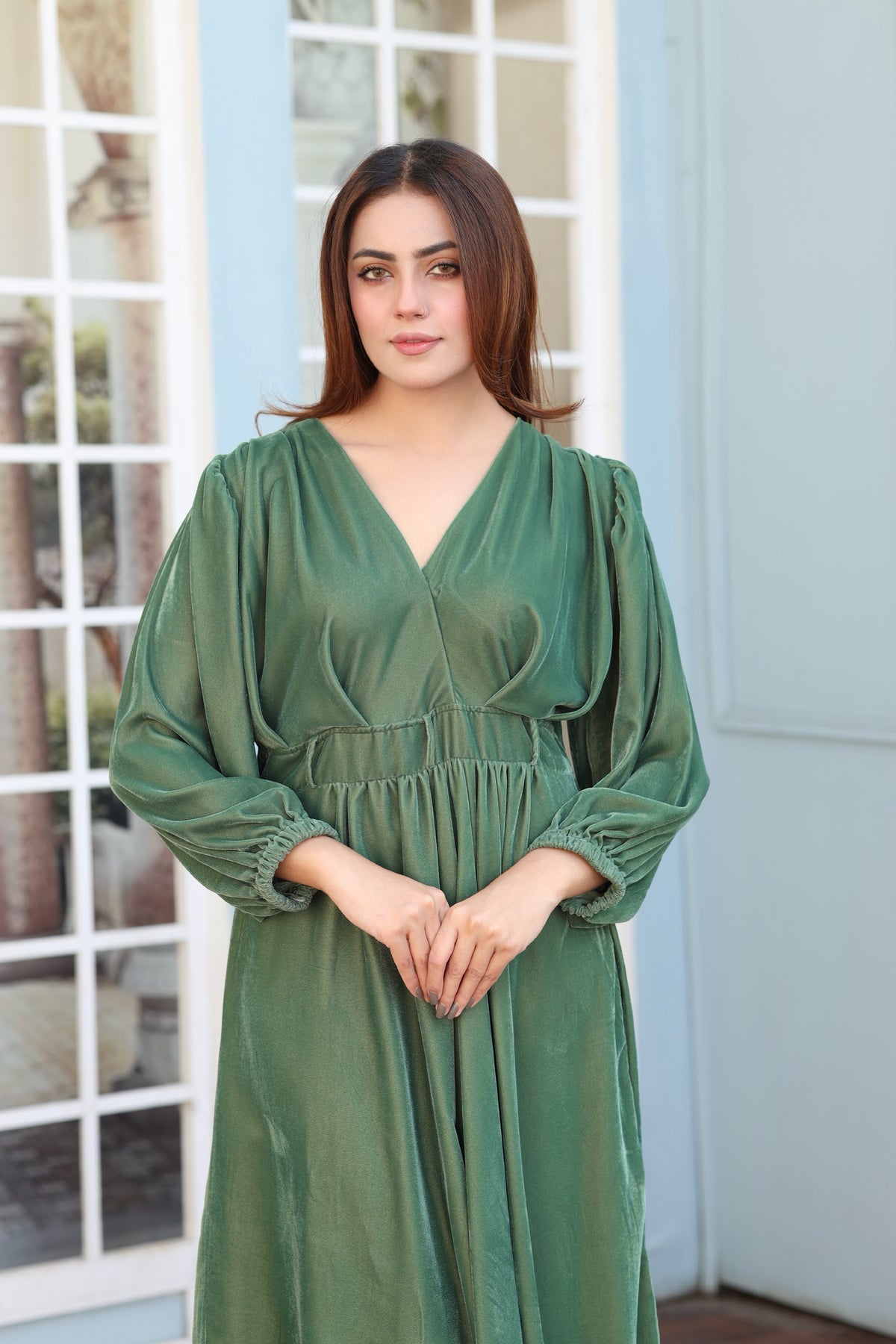 Emerald green midi dress