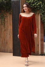 Rust orange embroidered