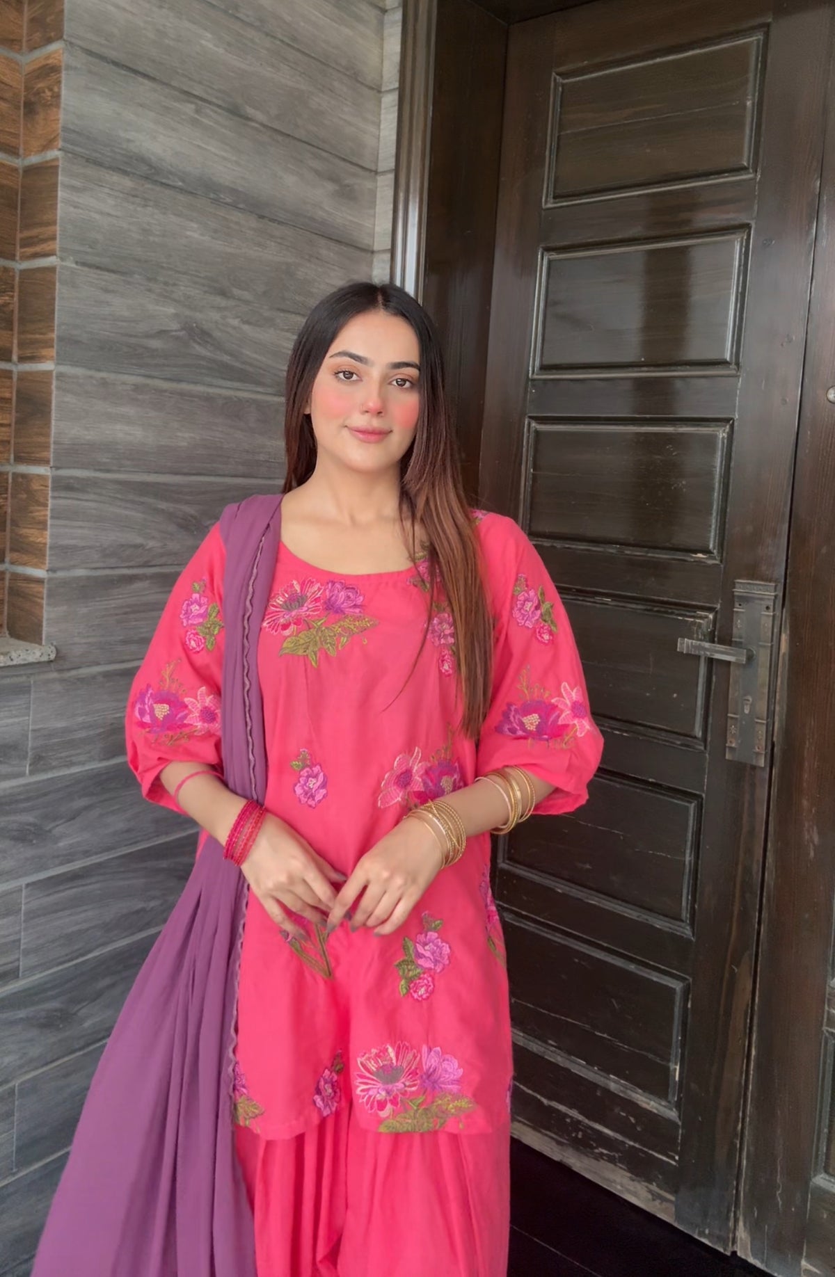 Lawn pink embroidered