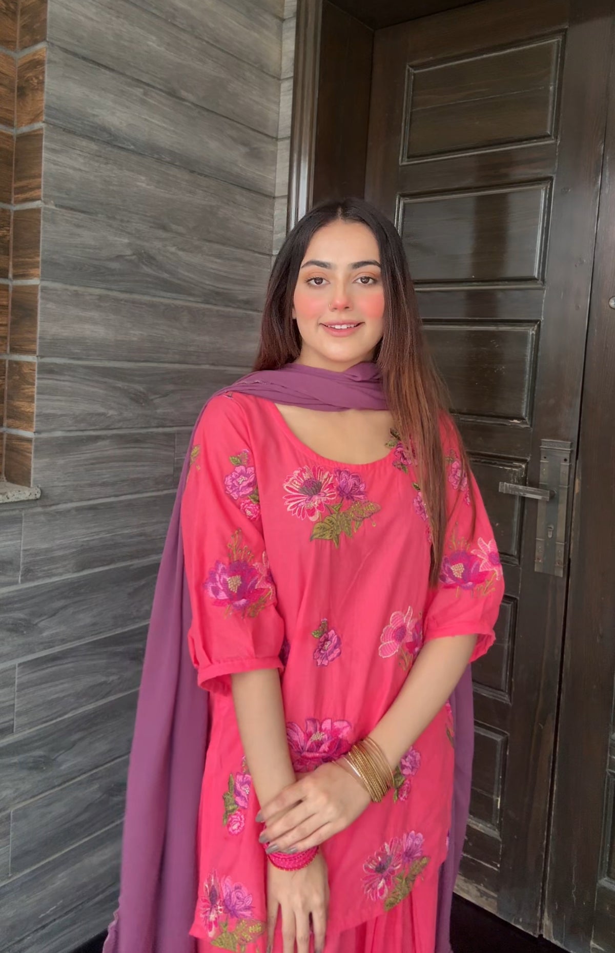 Lawn pink embroidered