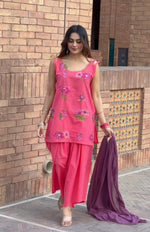 Lawn pink embroidered