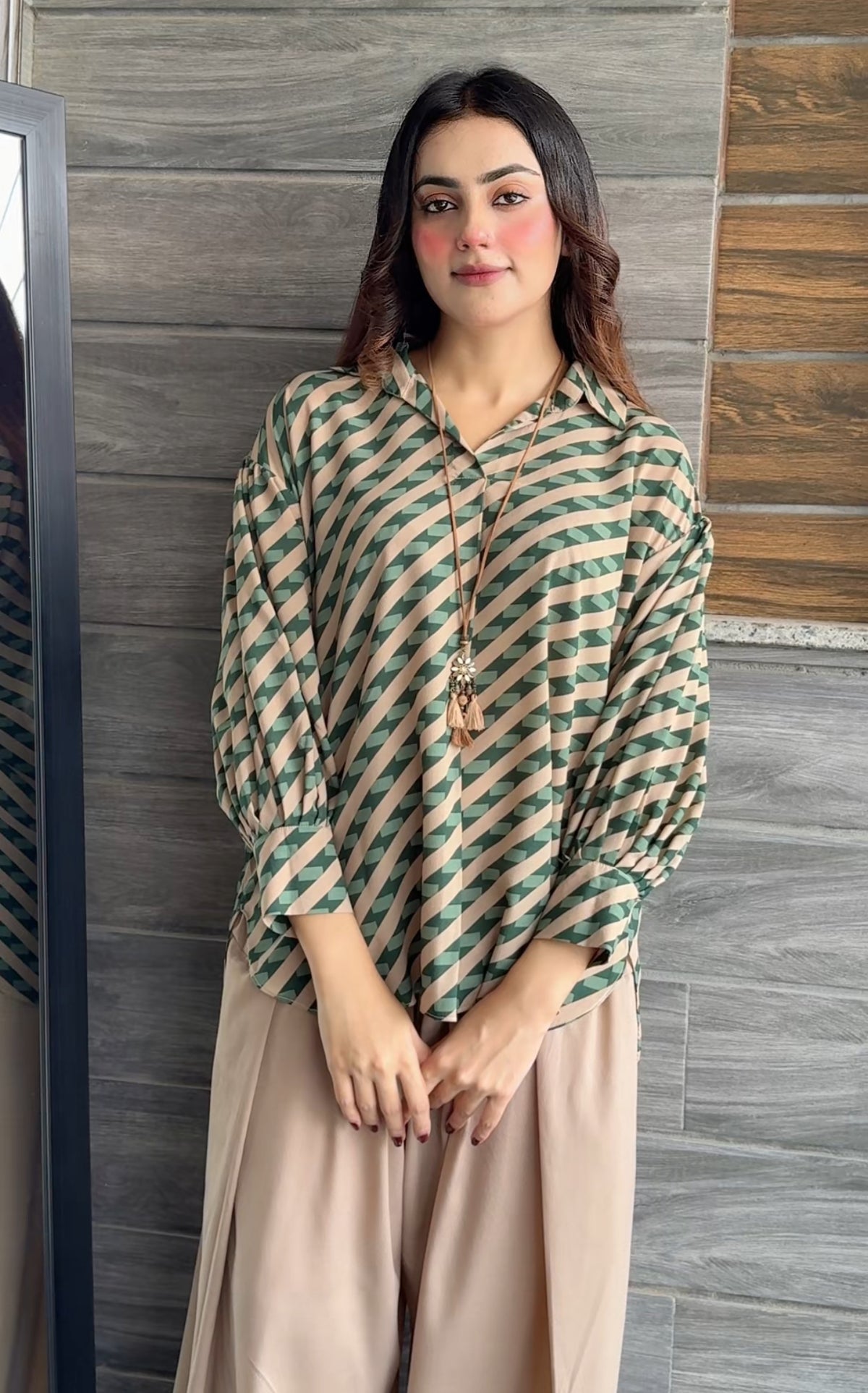 Olive mocha stripe set