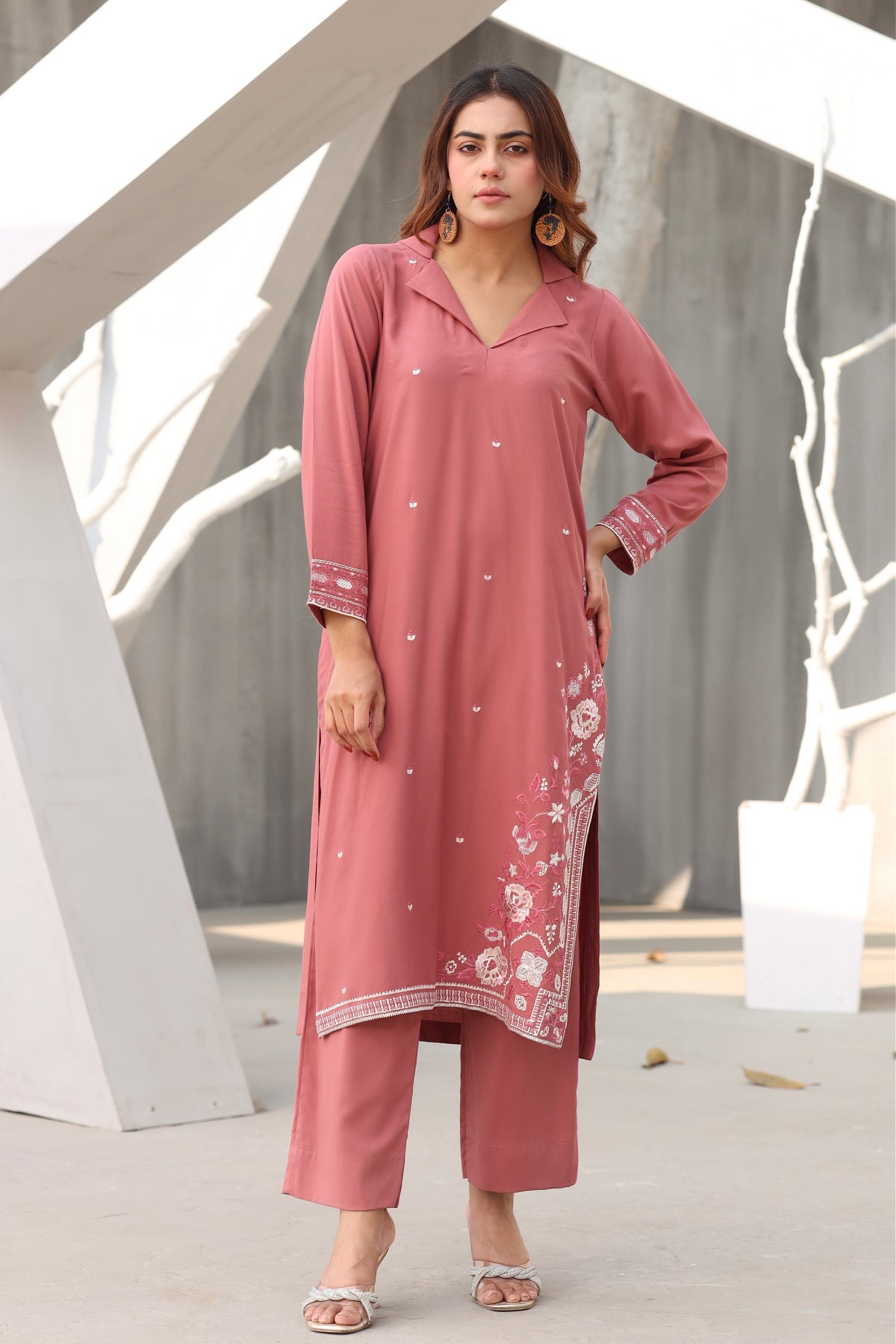 Pink embroidered dress