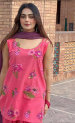 Lawn pink embroidered