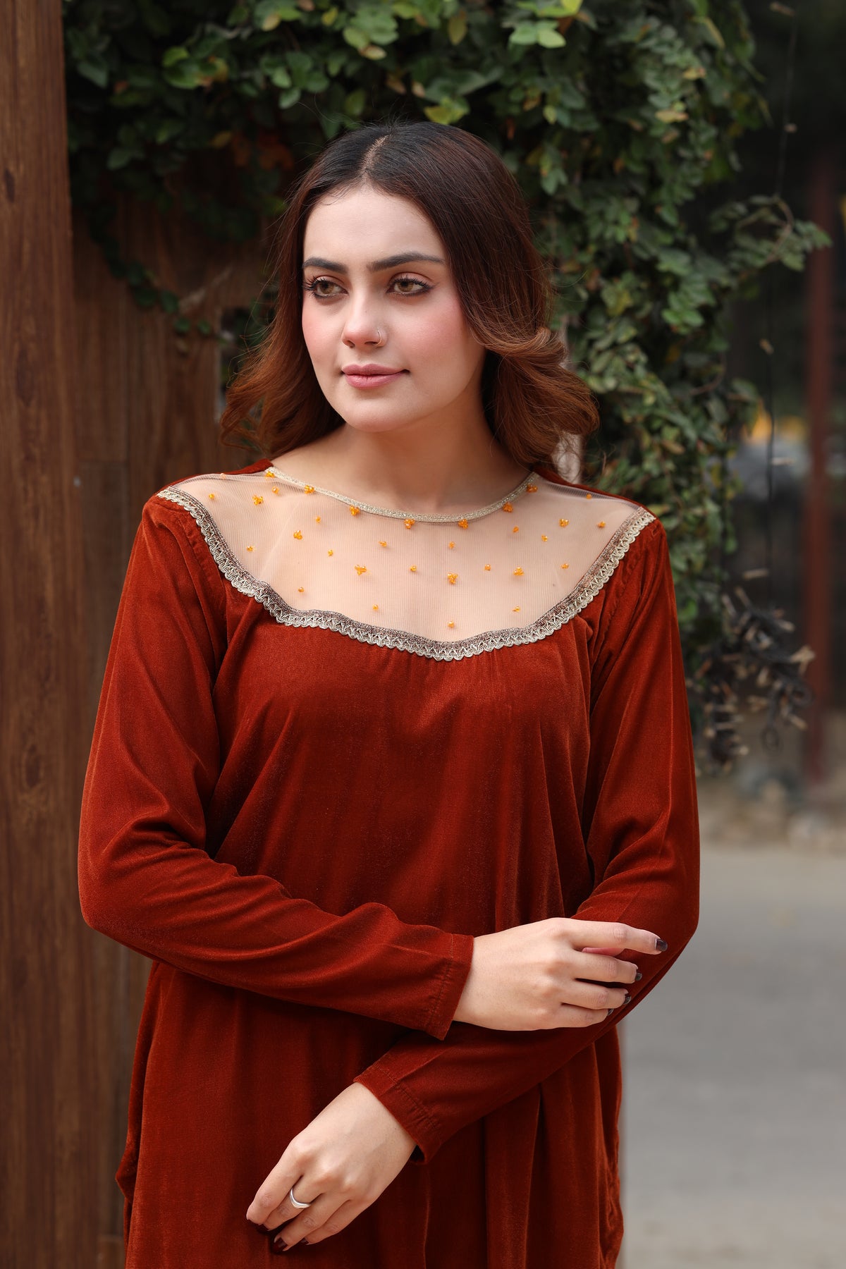 Rust orange embroidered